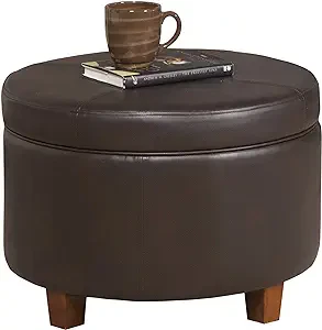 HomePop Round Leatherette Storage Ottoman with Lid
