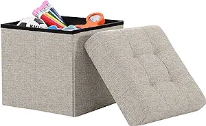 Ornavo Home Foldable Tufted Linen Storage Ottoman