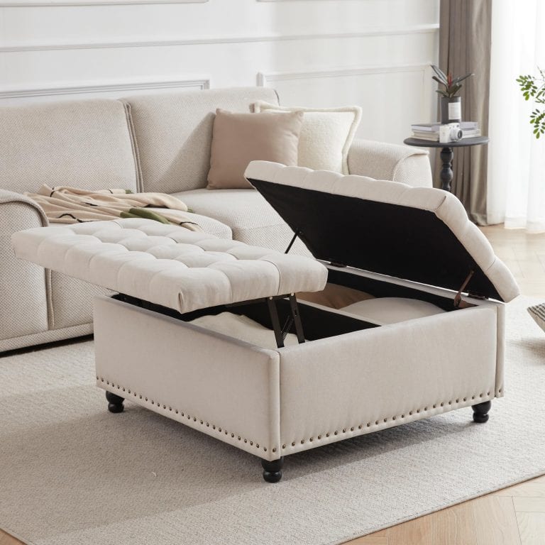 Tbfit 35.5“ Large Square Storage Ottoman Bench