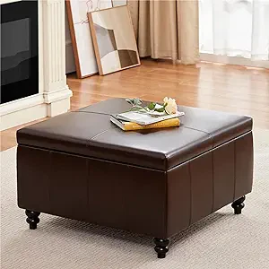 HUIMO Square Leather Storage Ottoman