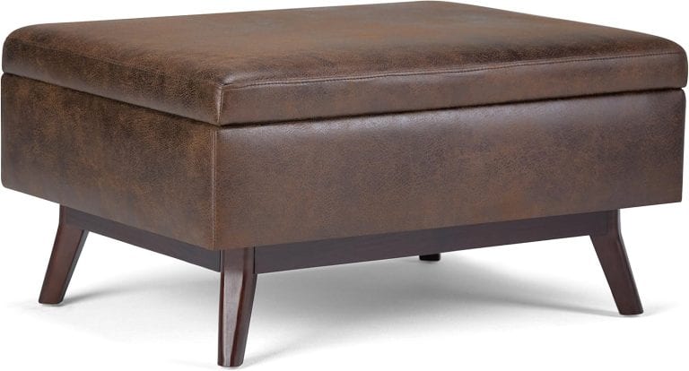 SIMPLIHOME Owen 34 inch Wide Mid Century Modern Rectangle Coffee Table Storage Ottoman