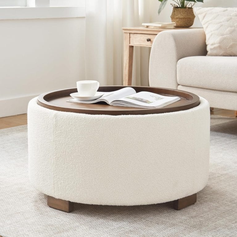 30 Inch Round Storage Ottoman Coffee Table