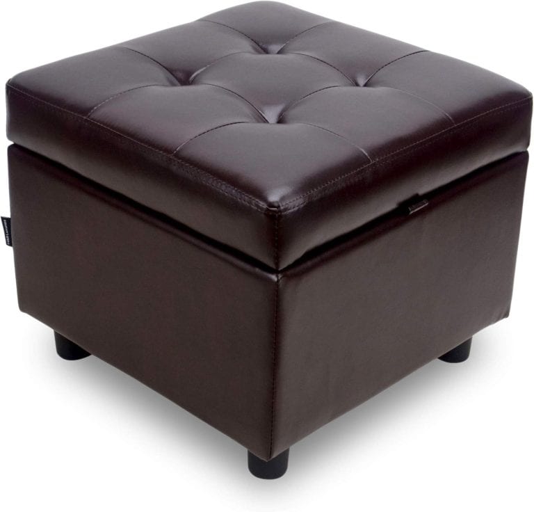 Tufted Leather Square Flip Top Storage Ottoman