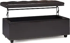 SimpliHome Hamilton Traditional Rectangle Lift Top Ottoman: