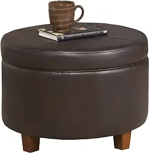 HomePop Round Leatherette Storage Ottoman with Lid