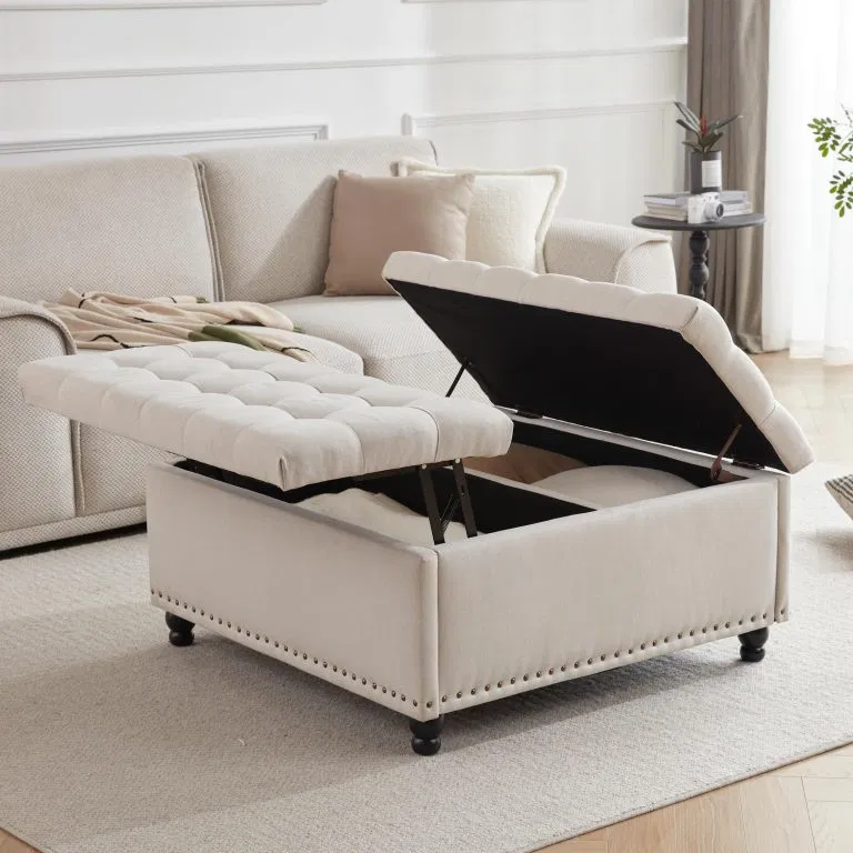 Tbfit 35.5“ Large Square Storage Ottoman Bench