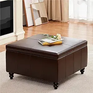 HUIMO Square Leather Storage Ottoman
