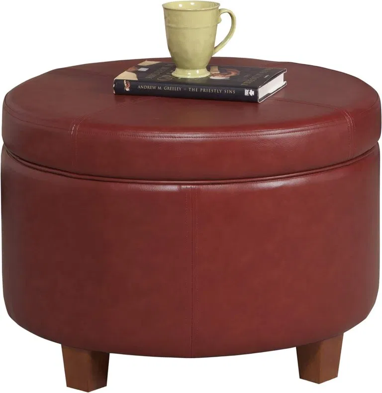 HomePop Round Leatherette Storage Ottoman with Lid