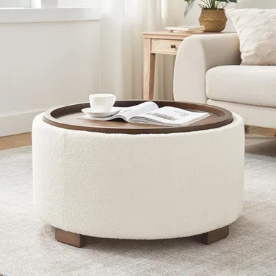 30 Inch Round Storage Ottoman Coffee Table
