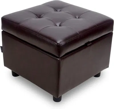 Tufted Leather Square Flip Top Storage Ottoman