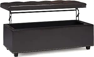 SimpliHome Hamilton Traditional Rectangle Lift Top Ottoman: