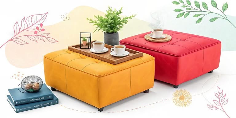 Create a Cozy Space with These Leather Ottomans with Trays
